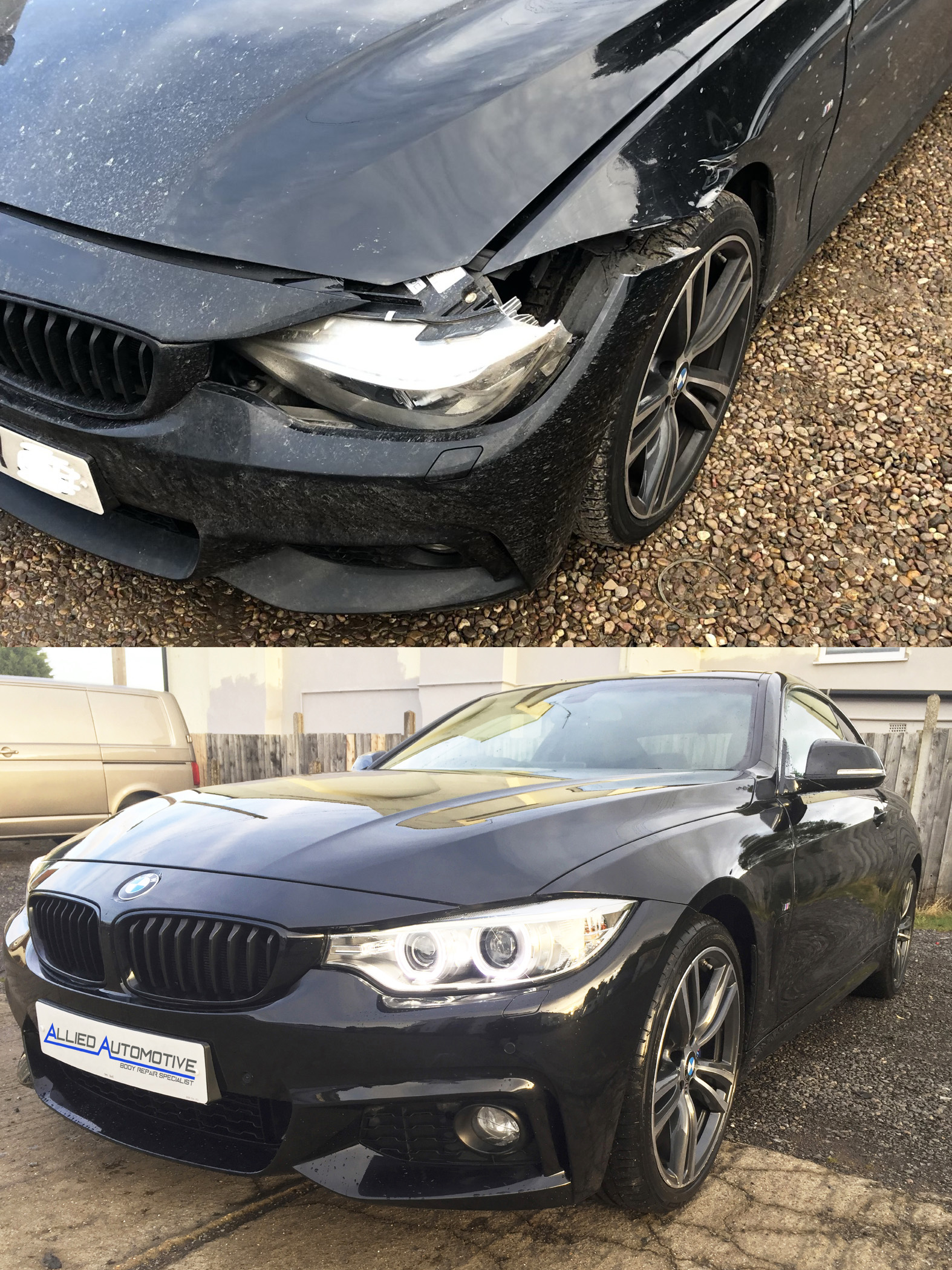 Body repair on a BMW, beefore and after